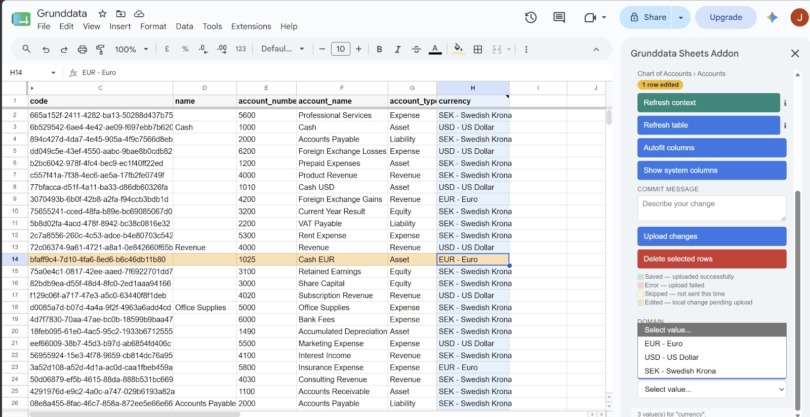 Grunddata Google Sheets add-on screenshot
